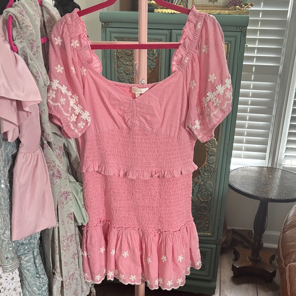 LoveShackFancy Pink Dress with Floral Details